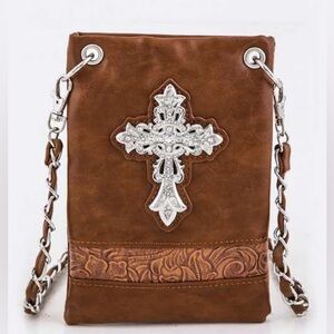 Brown w/Silver Cross Western Crossbody Bag